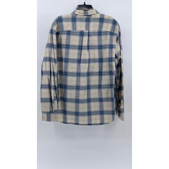 GAP Men's Blue-Cream Plaid Button-Up Long Sleeve Standard-Fit Oxford Shirt SZ L - Picture 2 of 10